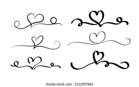 Heart line vector drawing. Set of continuous line drawing of hearts trendy minimalist Illustration. Love symbol one line black abstract minimalist contour drawing. Brochure for card, banner, poster.