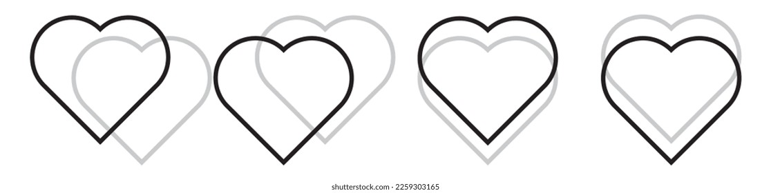 Heart line vector icons with shadows. Vector set heart shape. Valentine's Day.