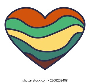 Heart with line and waves design, isolated colorful decoration for greeting card or adornment. Rainbow coloring of geometric shape. Sticker or emoticon, vector in flat hippie style illustration