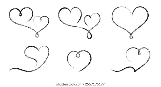 Heart in linear doodle style. Continuous romantic love symbol drawn with brush