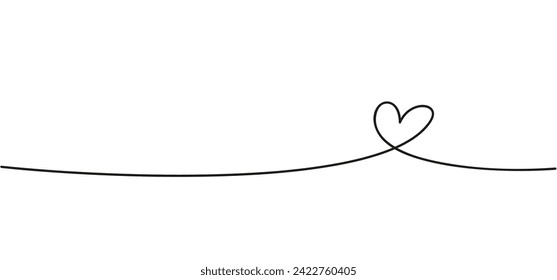 Heart linear drawing. Continuous line heart vector. Elegant and simple ribbon.