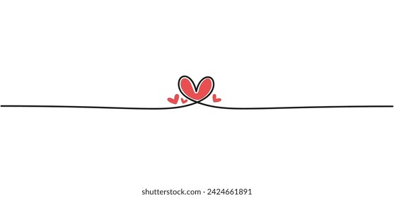 Heart linear drawing. Continuous line heart vector. Elegant and simple ribbon.