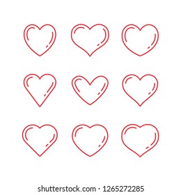 Heart linear icons, love symbol collection