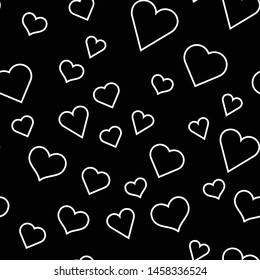 Heart linear icons seamless pattern, love texture background.