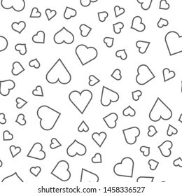 Heart linear icons seamless pattern, love texture background.