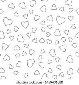 Heart linear icons seamless pattern, love texture background.