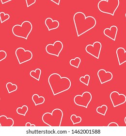 Heart linear icons seamless pattern, love texture background.