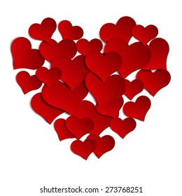 heart, lined with red hearts. the effect of applications