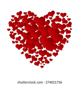heart, lined with red hearts. the effect of applications