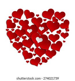 heart, lined with red hearts. the effect of applications