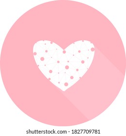 Enlace de corazón en el icono de círculo. Concepto de tecnología médica y salud. Corazón de armazón poligonal 3D.  Resumen del corazón poligonal. Tarjeta postal de San Valentín. Ilustración del vector