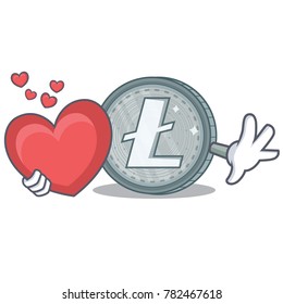 With heart Litecoin character cartoon style