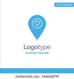 Heart, Location, Map, Pointer Blue Solid Logo Template. Place for Tagline