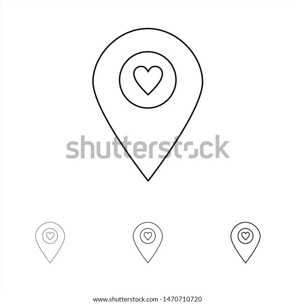Heart, Location, Map, Pointer\
Bold and thin black line icon set. Vector Icon Template\
background