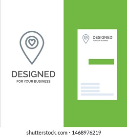 Heart, Location, Map, Pointer Grey Logo Design and Business Card Template. Vector Icon Template background