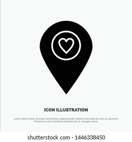 Heart, Location, Map, Pointer solid Glyph Icon vector