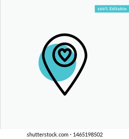 Heart, Location, Map, Pointer turquoise highlight circle point Vector icon. Vector Icon Template background