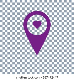 Heart location on transparent background. Violet icon