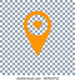 Heart location on transparent background. Orange icon