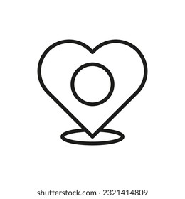 Heart location pin line icon. Heart map marker. Vector illustration. stock image.