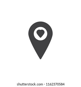 Heart location pin vector icon. filled flat sign for mobile concept and web design. Favorite place solid icon. Symbol, logo illustration. Pixel perfect vector graphics