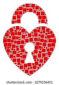 Heart Lock collage icon of squares and circles in various sizes. Vector objects are grouped into heart lock collage design concept.