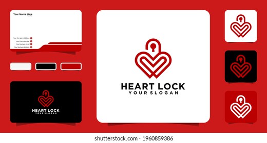 Heart lock, combination logo and business card inspiration