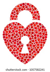 Heart Lock composition of dots in different sizes and color shades. Round dots are grouped into heart lock vector illustration. Vector illustration.