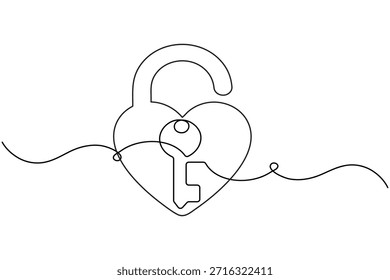 Ilustración de contorno mínimo de dibujo continuo de una línea de seguridad cibernética de bloqueo de corazón
