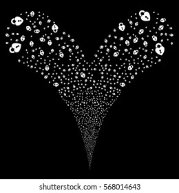 Heart Lock fireworks stream. Vector illustration style is flat white iconic symbols on a black background. Object double fountain constructed from random pictographs.