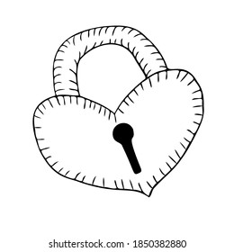 Heart lock, freehand line sketch with hatching. Lock from the heart to a loved one or on Valentine's Day.