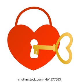 Heart lock with a golden key