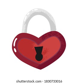 Heart lock icon closed. Flat vector stock illustration. Heart shaped padlock in flat cartoon style. Vector Happy Valentine day, love, dating, wedding concept. 