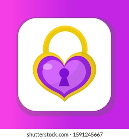 Heart lock icon, flat design. Valentines Day, love, dating, wedding concept. Isolated on white background. Vector illustration, clip art