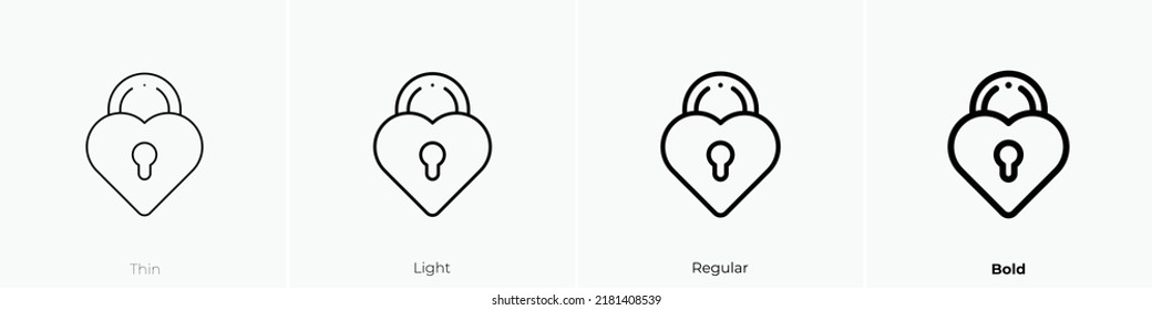 heart lock icon. Thin, Light Regular And Bold style design isolated on white background
