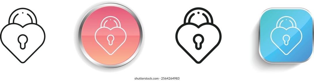 heart lock icon. Thin Linear, Regular and Button Style Design Isolated On White Background