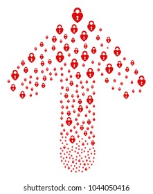 Heart Lock illustration organized in the shape of ahead target arrow. Upwards direction arrow figure combined from heart lock design elements.