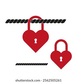 Heart lock illustration. Romantic padlock concept. Love and security symbol. Red and black theme.