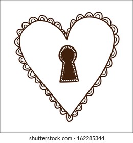 Heart lock isolated on white. Sketch illustration