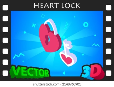 Heart lock isometric design icon. Vector web illustration. 3d colorful concept