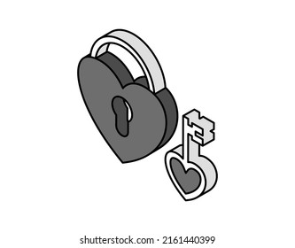 Heart lock isometric design icon. Vector web illustration. 3d colorful concept