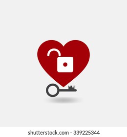 Heart lock with key icon design