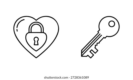 Cerradura del corazón e icono de llave aislado en el fondo blanco, Vector, ilustración