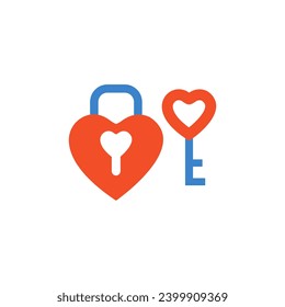 heart lock and key icon on white background, vector illustration