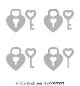 heart lock and key icon on white background, vector illustration