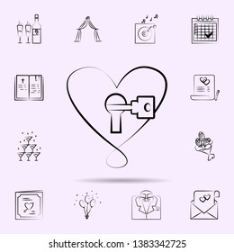 Heart with lock and key icon. Universal set of wedding for website design and development, app development