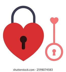 heart with lock key on white background