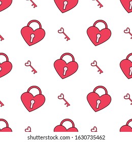 Heart lock and key seamless repeat pattern.Valentine's day seamless repeat pattern.