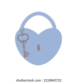 Heart lock with a key. Valentine's Day. Flat vector illustration