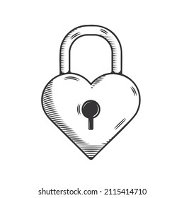 Heart lock line art Vintage-style. Heart shaped padlock vector illustration